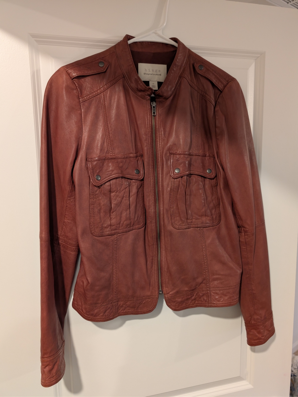 Hinge 100% Genuine Leather Rust Brown Jacket Size M